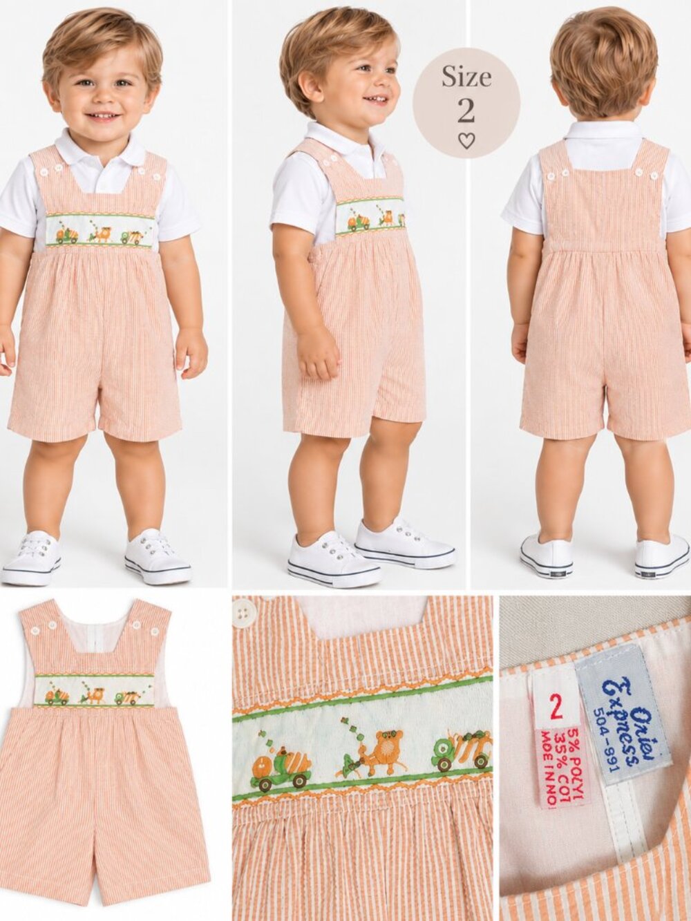 Southern Tots Boys Sz 2 Smocked Train Shortall Romper Preppy Heirloom Boutique